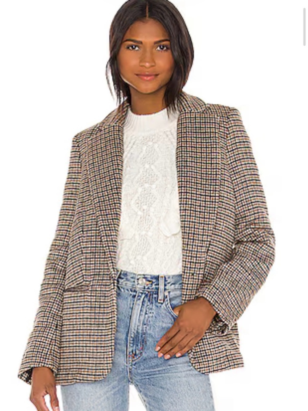 Women's Plaid Blazer Jacket - Hazelnut Plaid
